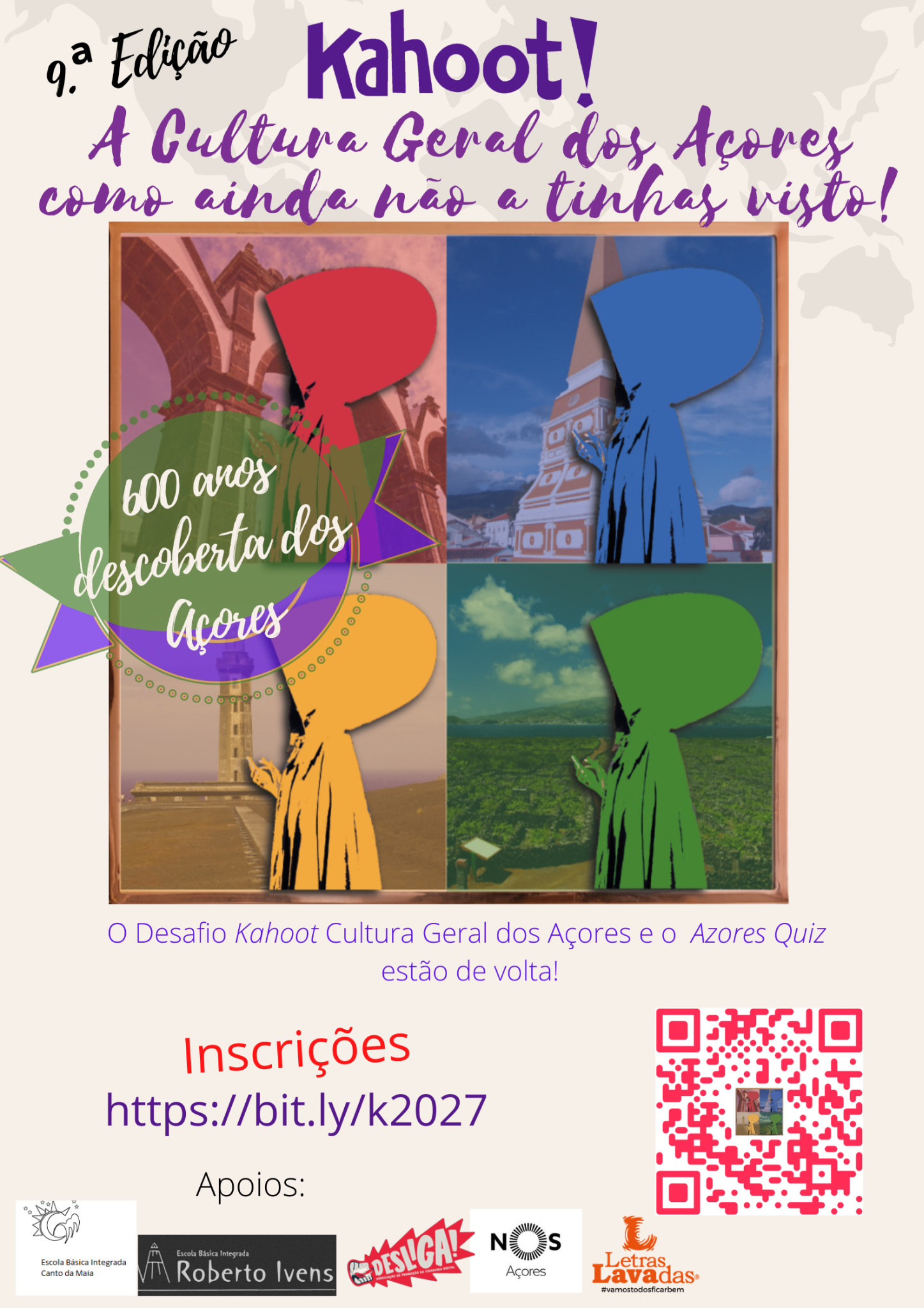 Cartaz da 9.ª edição do Desafio Kahoot Cultura Geral dos Açores, sobre os 600 anos da descoberta dos Açores